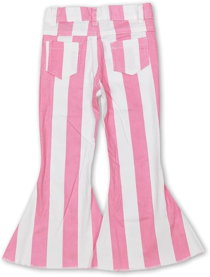 Girls Pink Striped Bell Bottom Jeans – Retro Flare Pants