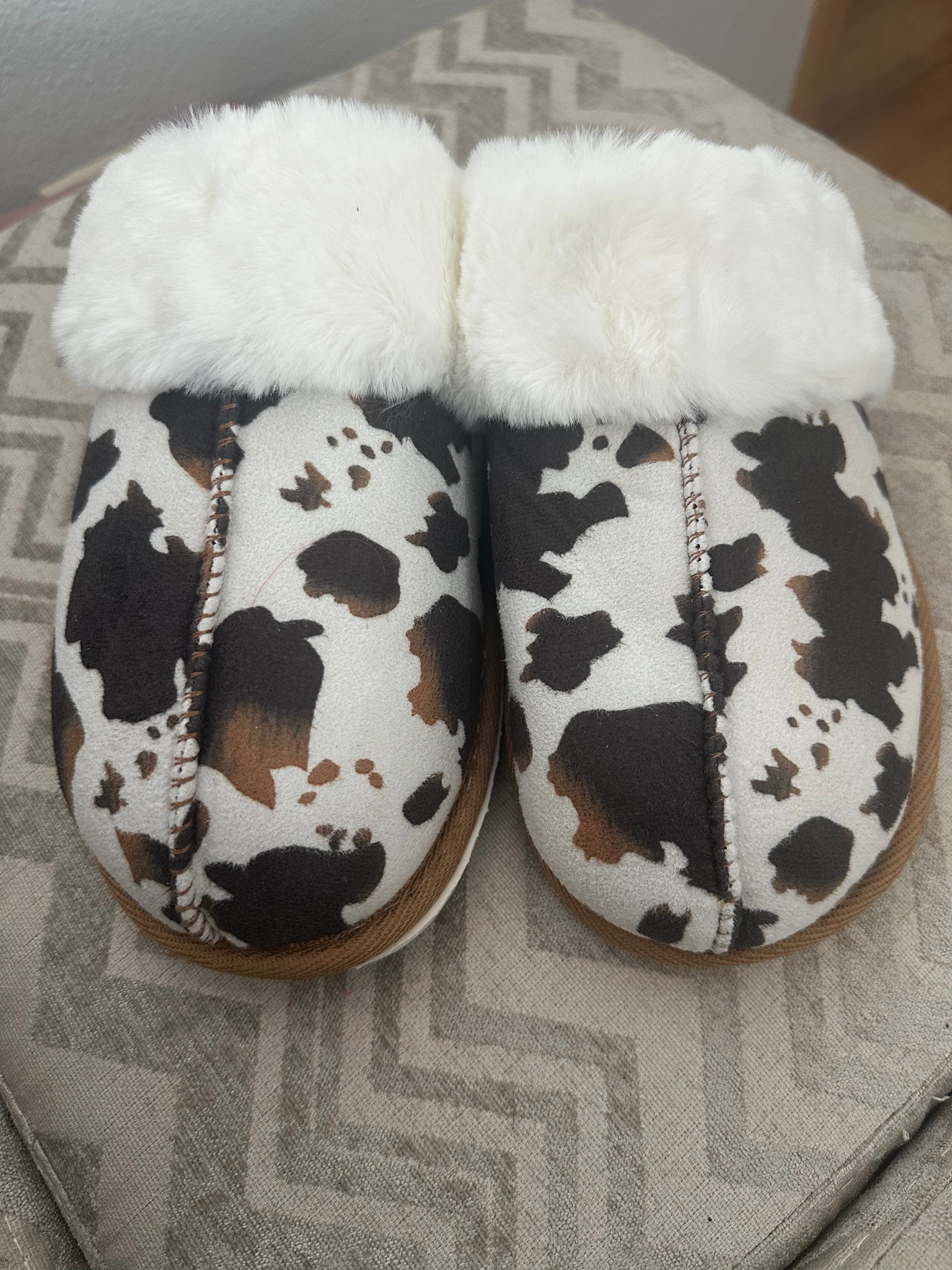 COW PRINT SLIPPERS FOR WOMEN