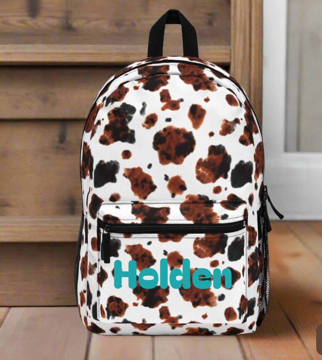 Personalized Cow Print Backpack, Brindle Western Back to School Bag for Kids