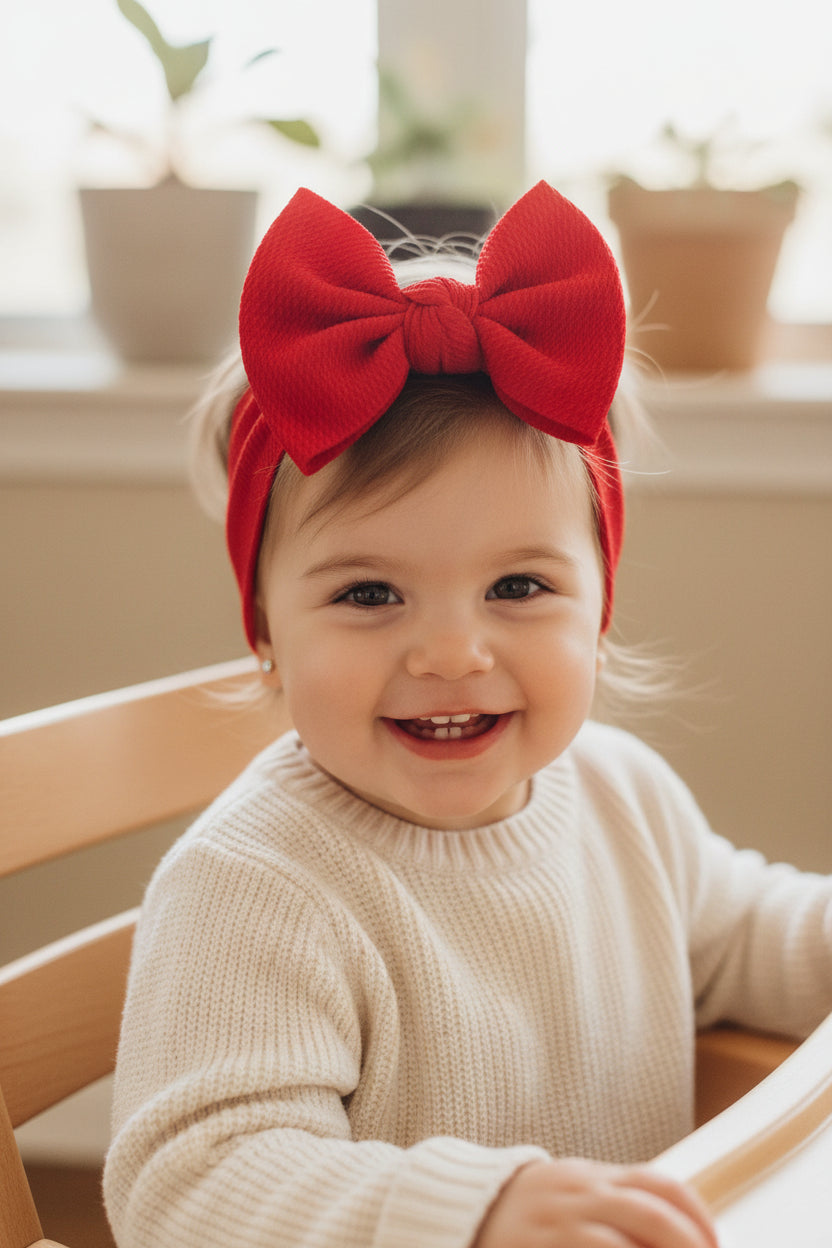 Red These Big Bow Headbands for babies and toddlers are the perfect finishing touch to your little one's adorable outfit (also sold by Razels 😉). Soft, stretchy, and adjustable, they provide both comfort and style! And now, they’re available in even more colors!
✔ Hand-tied, not sewn, so you can adjust for the perfect fit