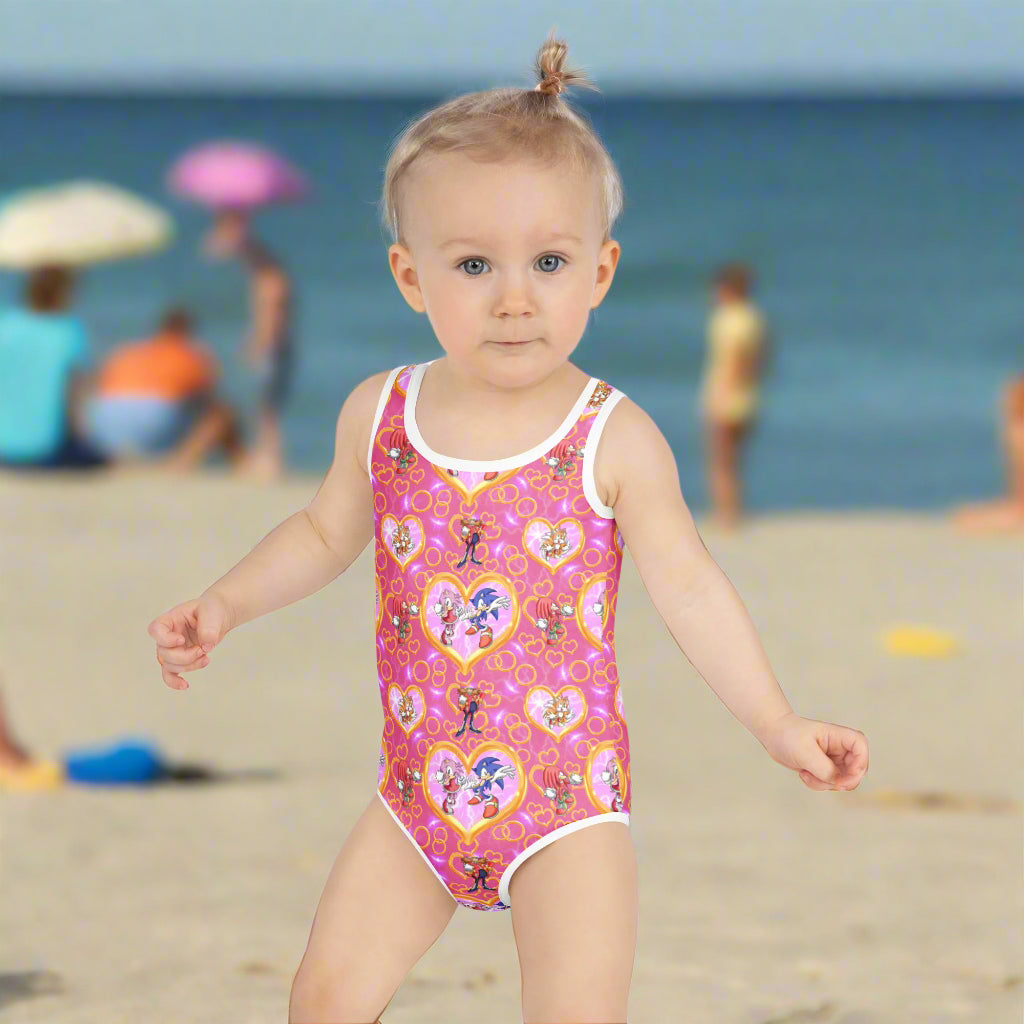 SONIC GIRL One-Piece Swimsuit – Pink Sonic & Friends Kids Bathing Suit, UPF Protection