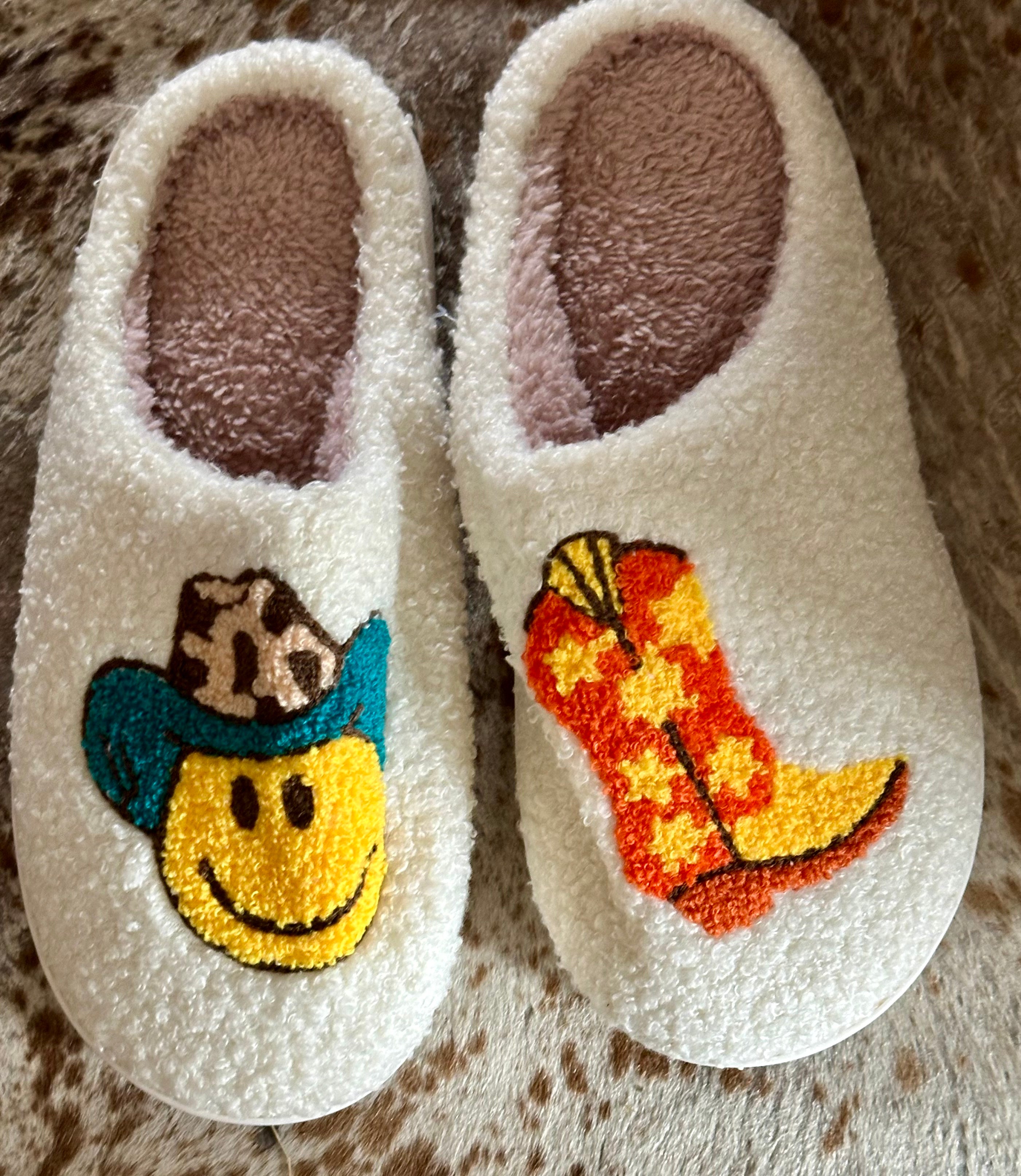 Smiley Cowboy and Western Boot Slippers