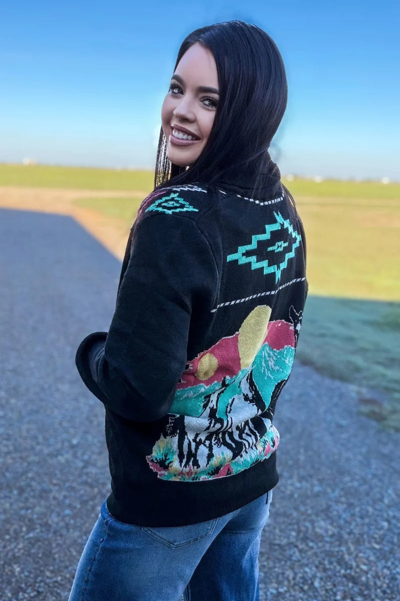 Women’s Black Western Horse Cardigan