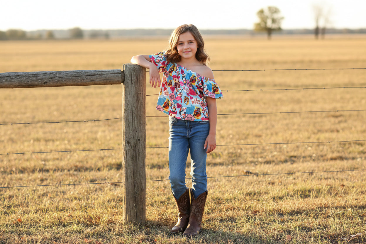 Cowgirl Shirt, Yeehaw Western Cold Shoulder Top -Razels