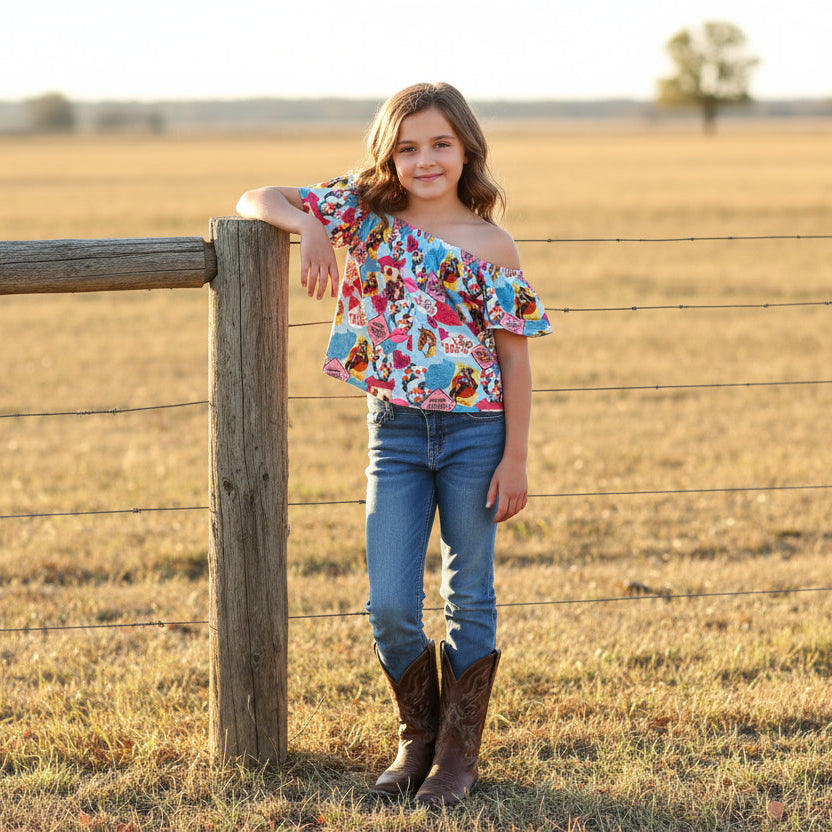 Cowgirl Shirt, Yeehaw Western Cold Shoulder Top -Razels