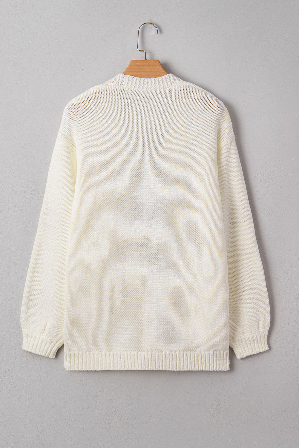White Pumpkin Print Cardigan – Women’s Open Front Midi Sweater, Drop Shoulder Knit Fall Outfit Layering Piece