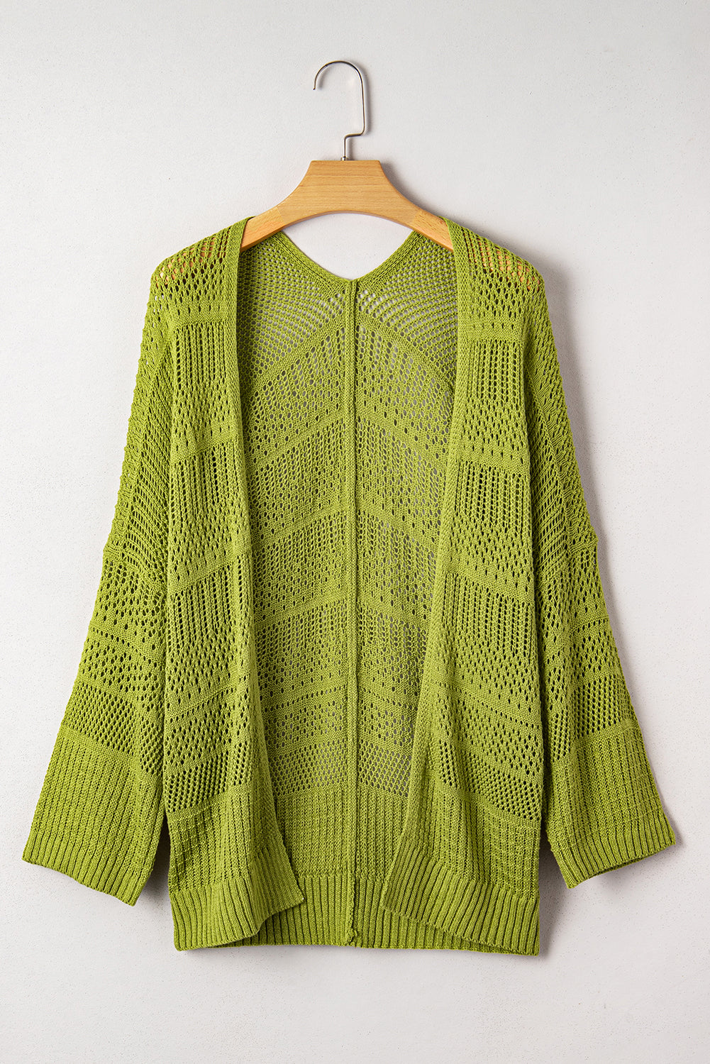 Women’s Fall Cardigan | Oversized Spinach Green Crochet Knit Open Front Sweater
