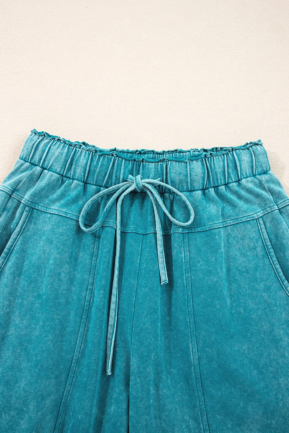 Women’s Mineral Wash Pants | Lace-Up High Waist Raw Hem Patch Pocket Lounge Pants