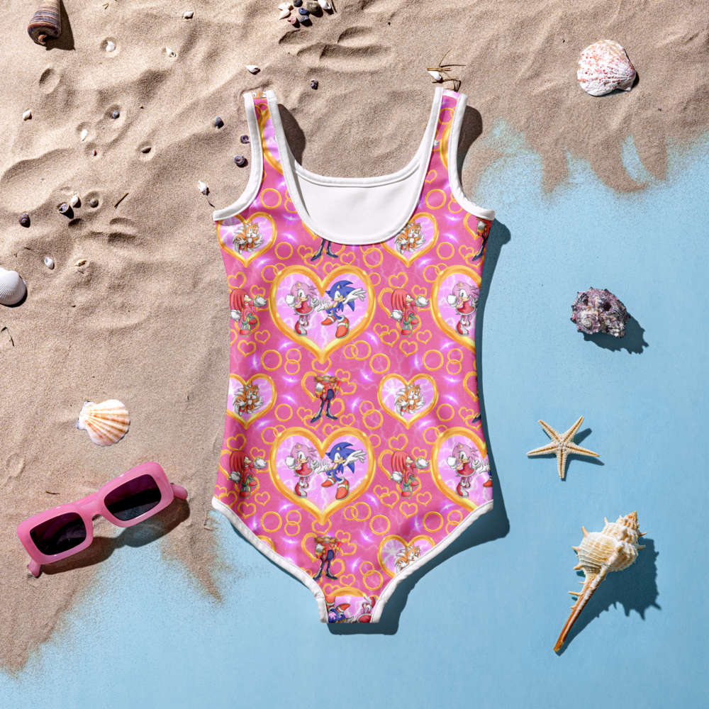 SONIC GIRL One-Piece Swimsuit – Pink Sonic & Friends Kids Bathing Suit, UPF Protection