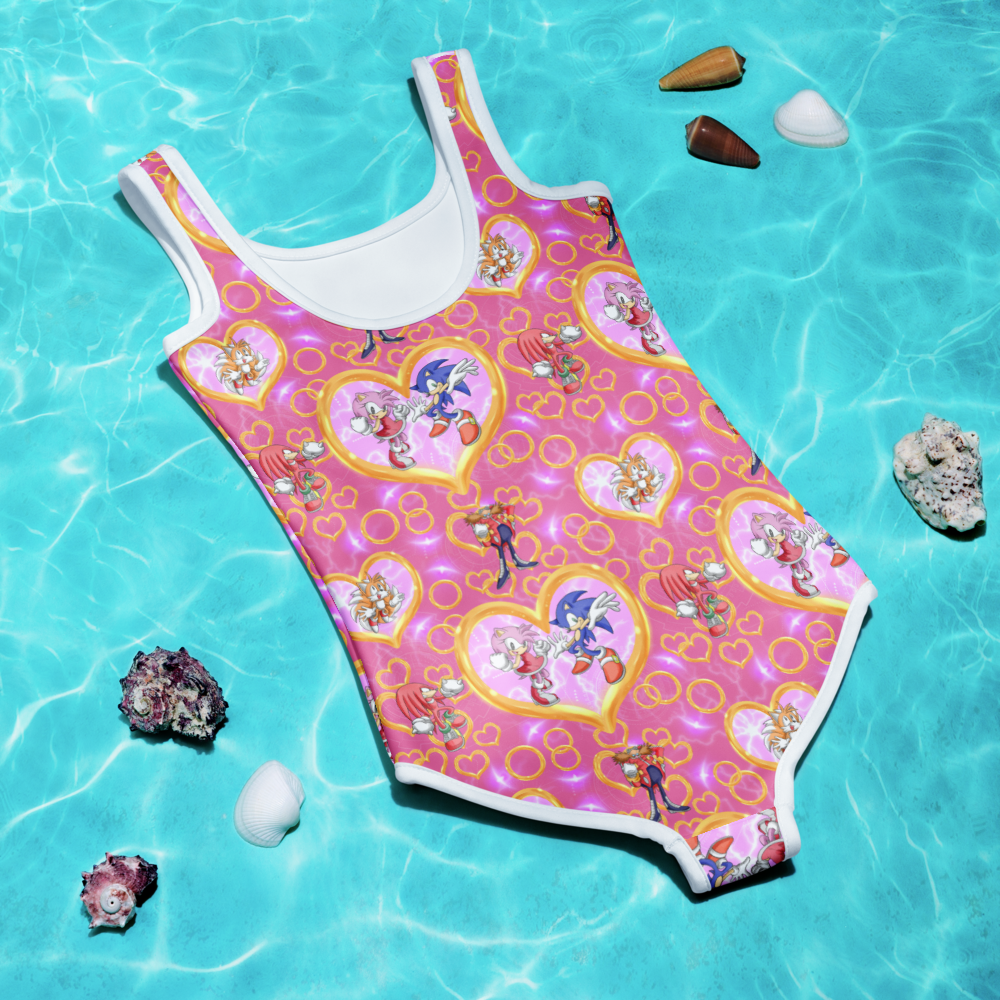 SONIC GIRL One-Piece Swimsuit – Pink Sonic & Friends Kids Bathing Suit, UPF Protection