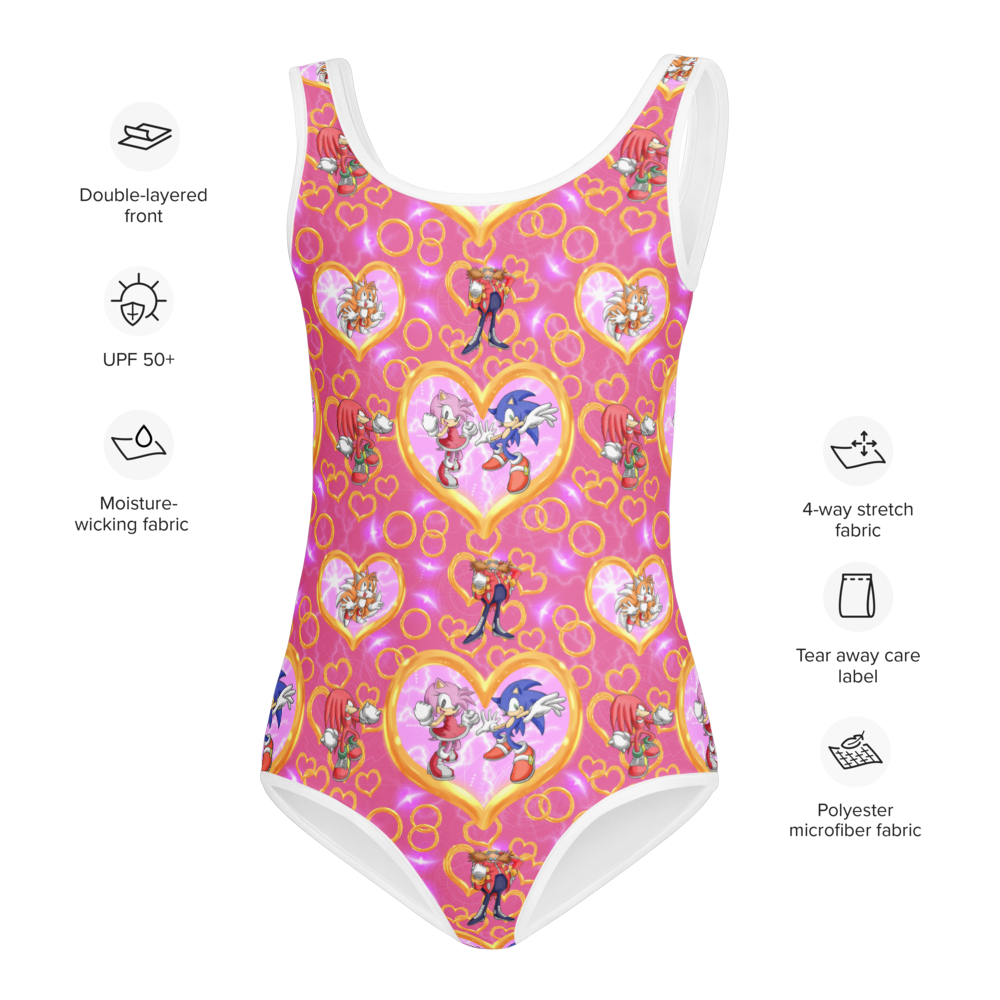 SONIC GIRL One-Piece Swimsuit – Pink Sonic & Friends Kids Bathing Suit, UPF Protection