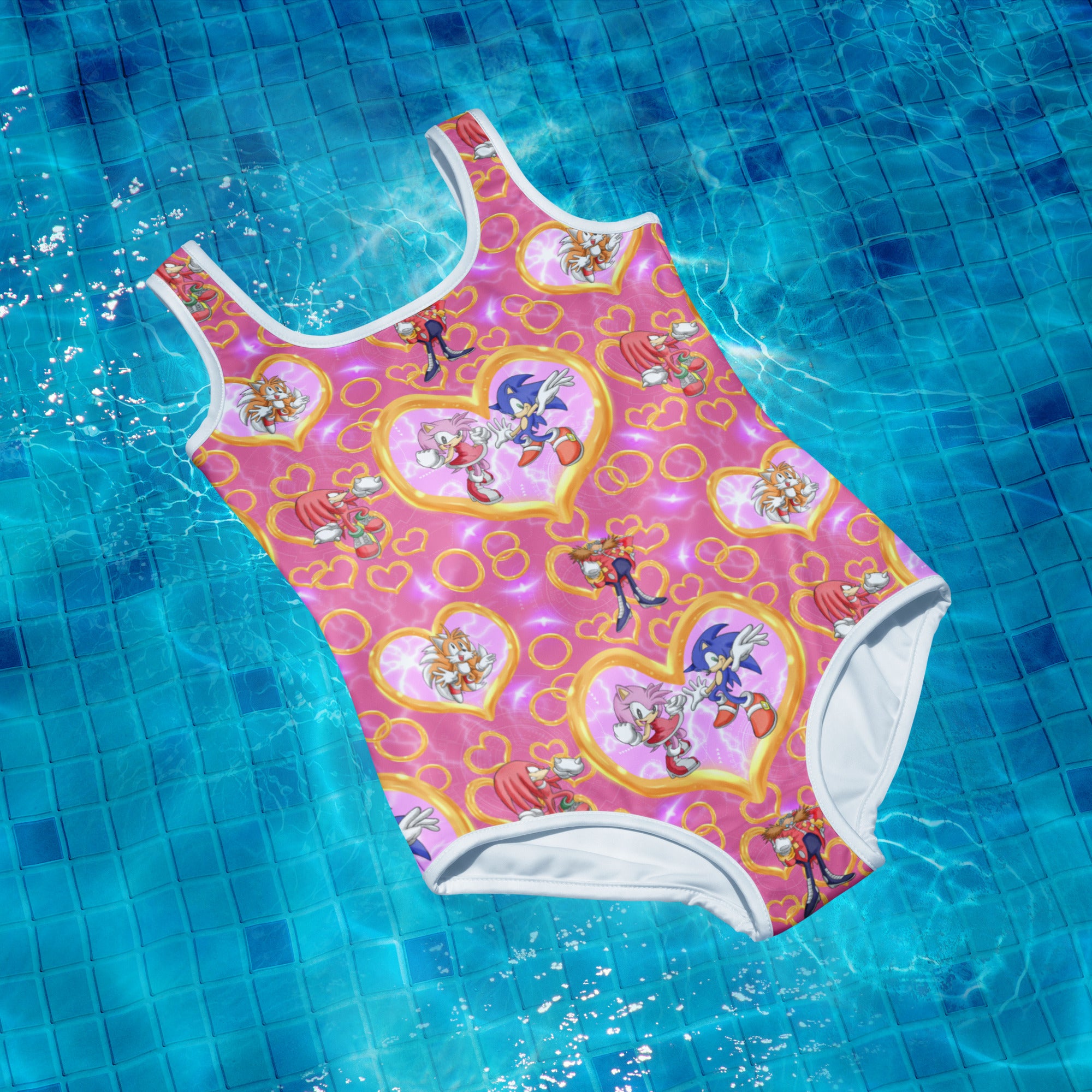SONIC GIRL Youth Swimsuit – Pink Sonic & Friends One-Piece, UPF Protection for Big Kids