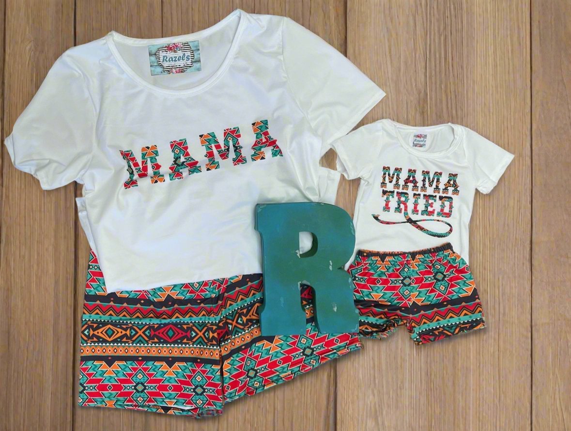 Aztec MAMA Tried Short Set, WESTERN BABY Outfit - Razels