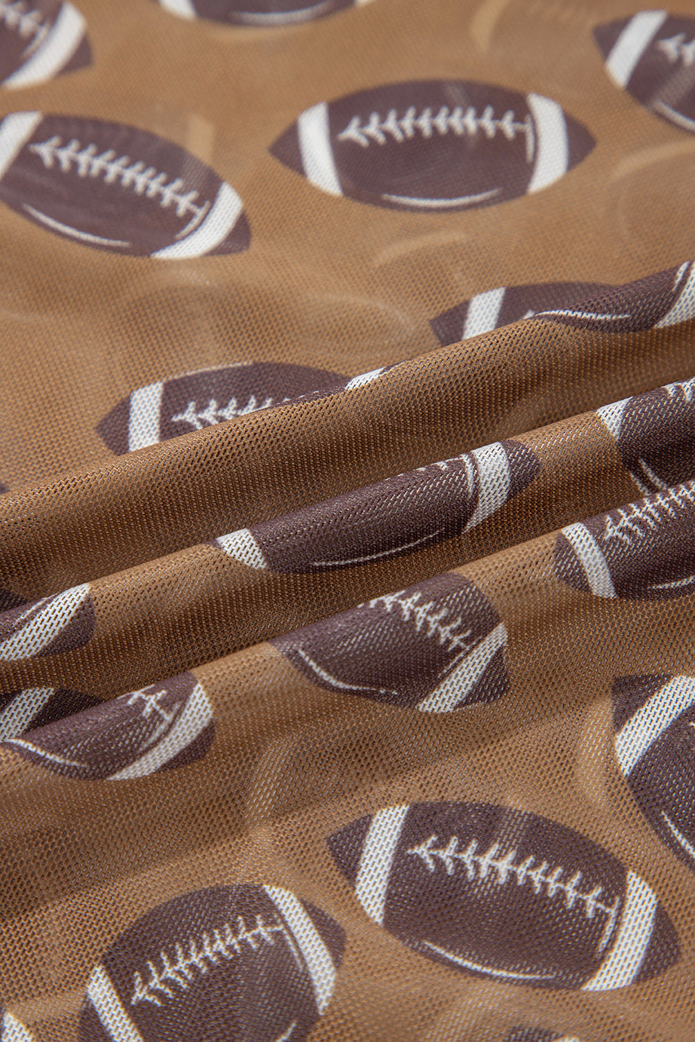 Brown Football Mesh Top, Womens Game Day Sheer Long Sleeve Shirt, Sexy Mock Neck Football Print Top, Sporty Tailgate Outfit