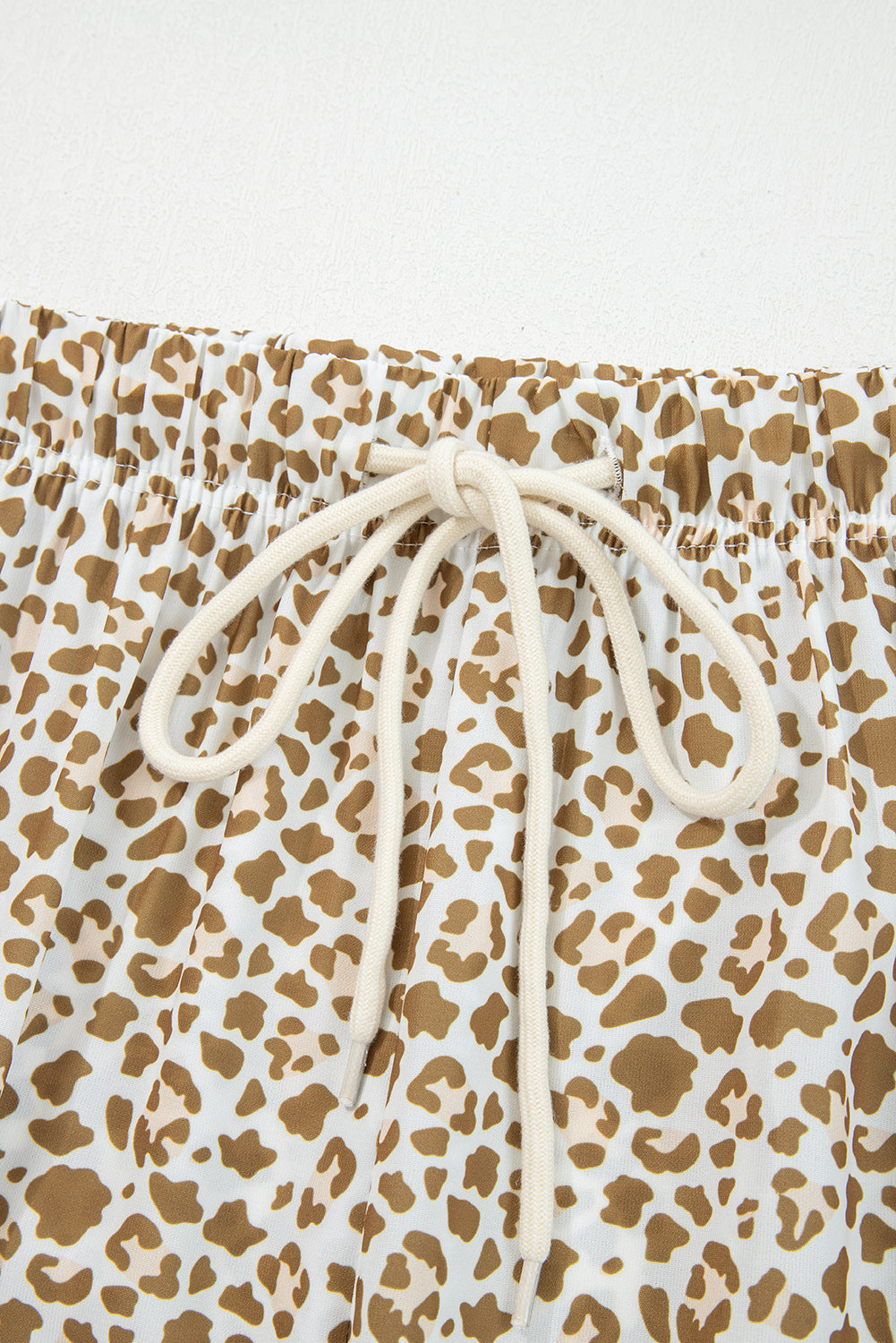 Khaki Leopard Print Pants, Womens Drawstring Loose Fit Pants, Elastic Waist Straight Leg Leopard Pants,