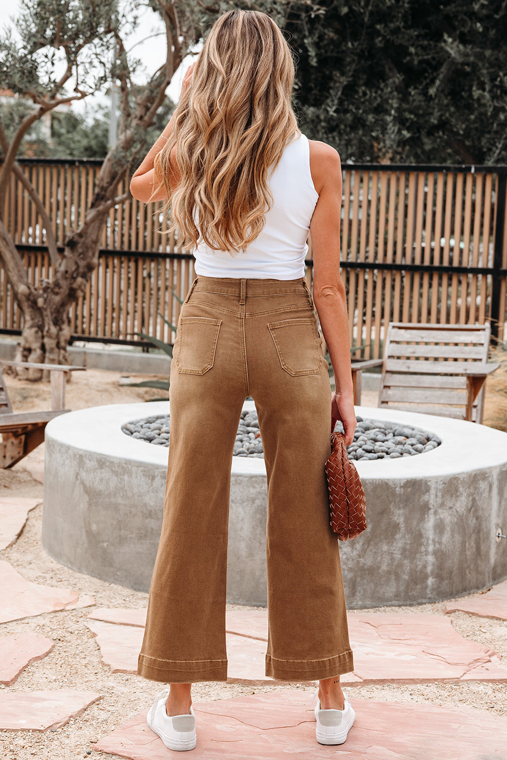 Brown Fall Cropped High Rise Wide Leg Jeans