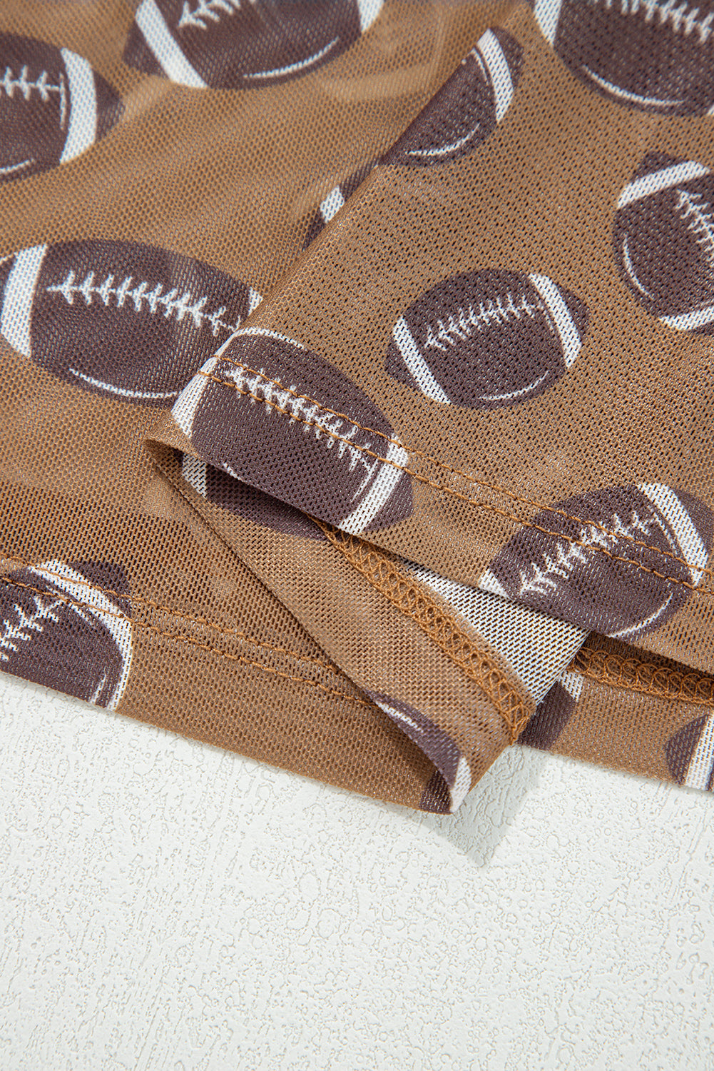Brown Football Mesh Top, Womens Game Day Sheer Long Sleeve Shirt, Sexy Mock Neck Football Print Top, Sporty Tailgate Outfit