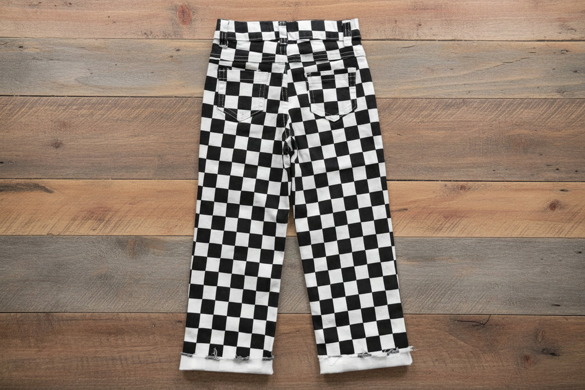 back of girls checker jeans