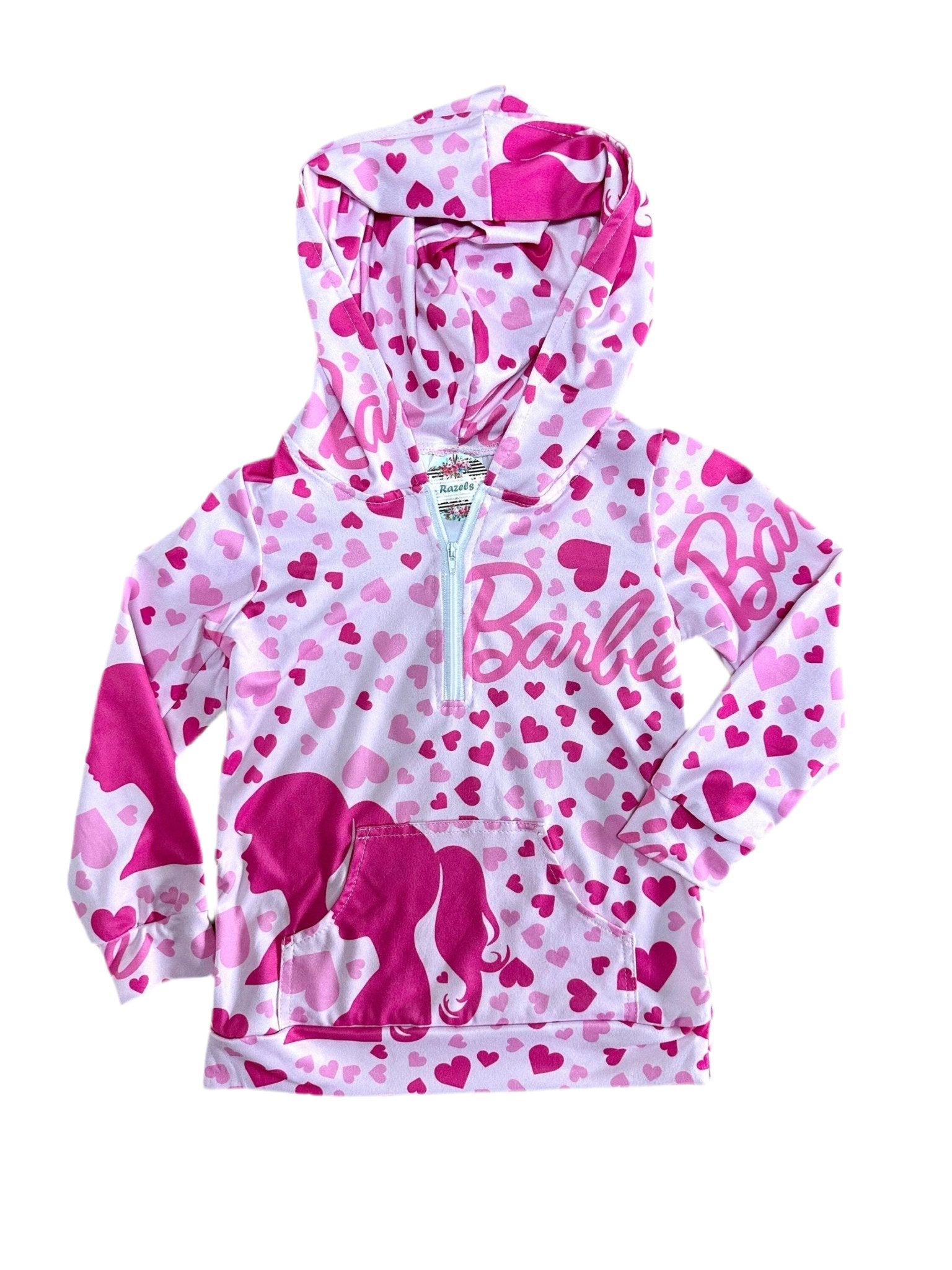 BARBIE Pink Quarter Zip Hoodie, Lightweight Pink Barbie Pullover - Razels