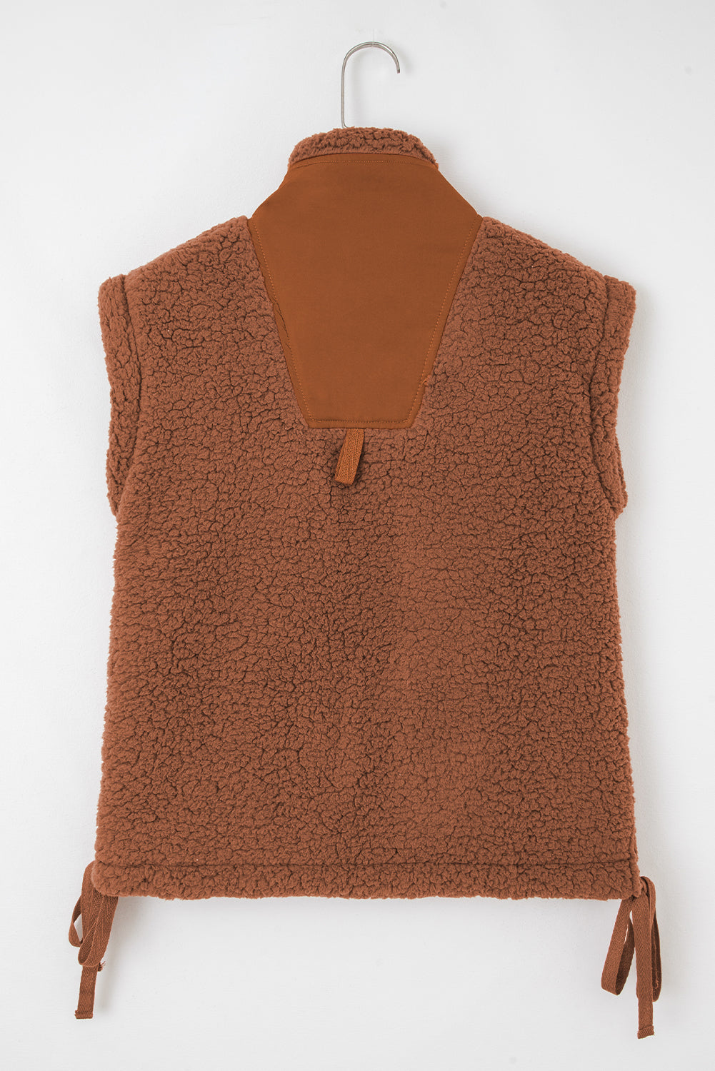 Cinnamon Faux Fur Vest – Snap Button Front Knot Side Plush Vest with Pockets, Cozy Layering Women’s Fall & Winter Fashion Outerwear