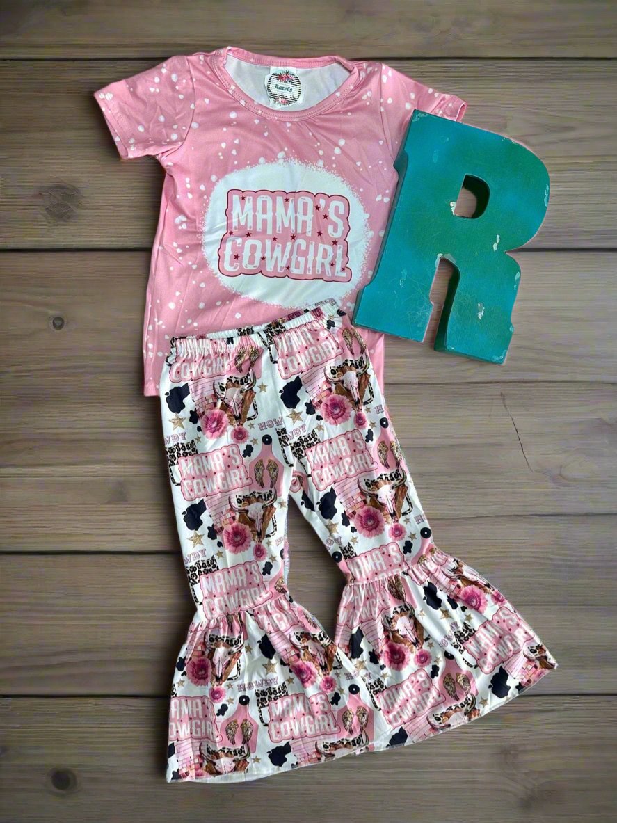 Bell Bottom Outfit Mama’s Mini Mama's Cowgirl Pink Bell Bottom Set Back to School Western Girls Clothing Pant set - Razels