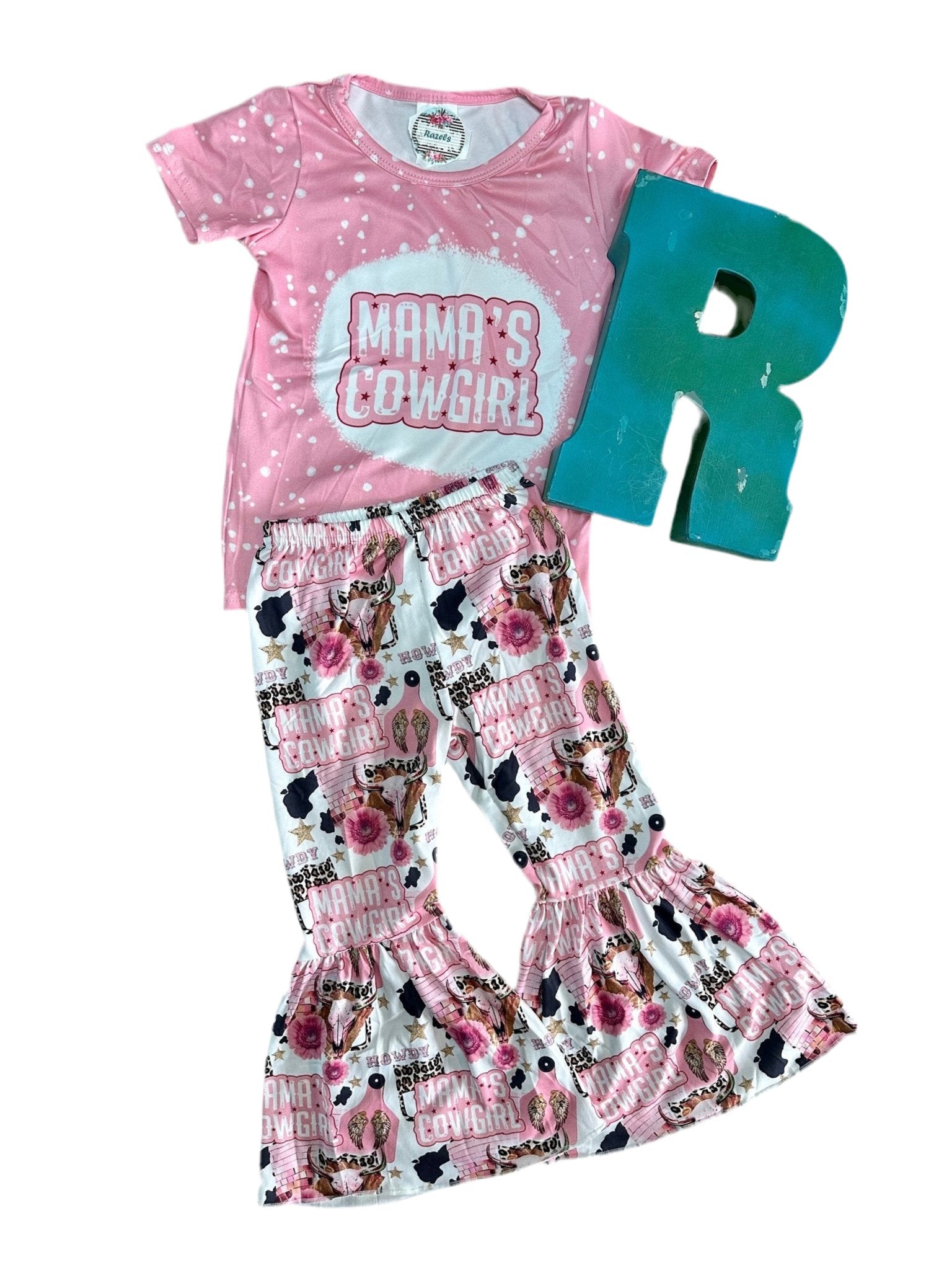 Bell Bottom Outfit Mama’s Mini Mama's Cowgirl Pink Bell Bottom Set Back to School Western Girls Clothing Pant set - Razels