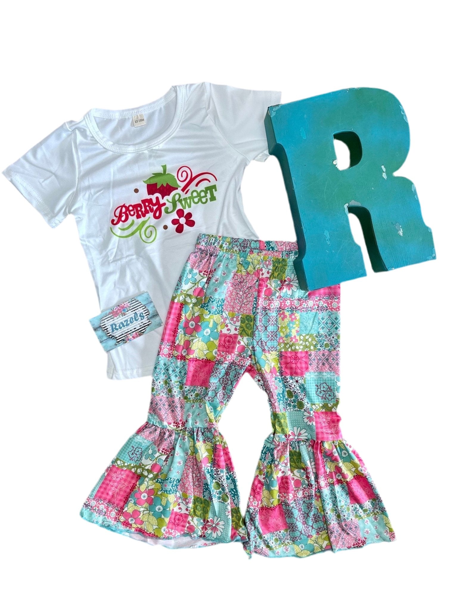 Berry Sweet Strawberry Bell Bottom Outfit, Strawberry Patchwork Bell Bottoms - Razels