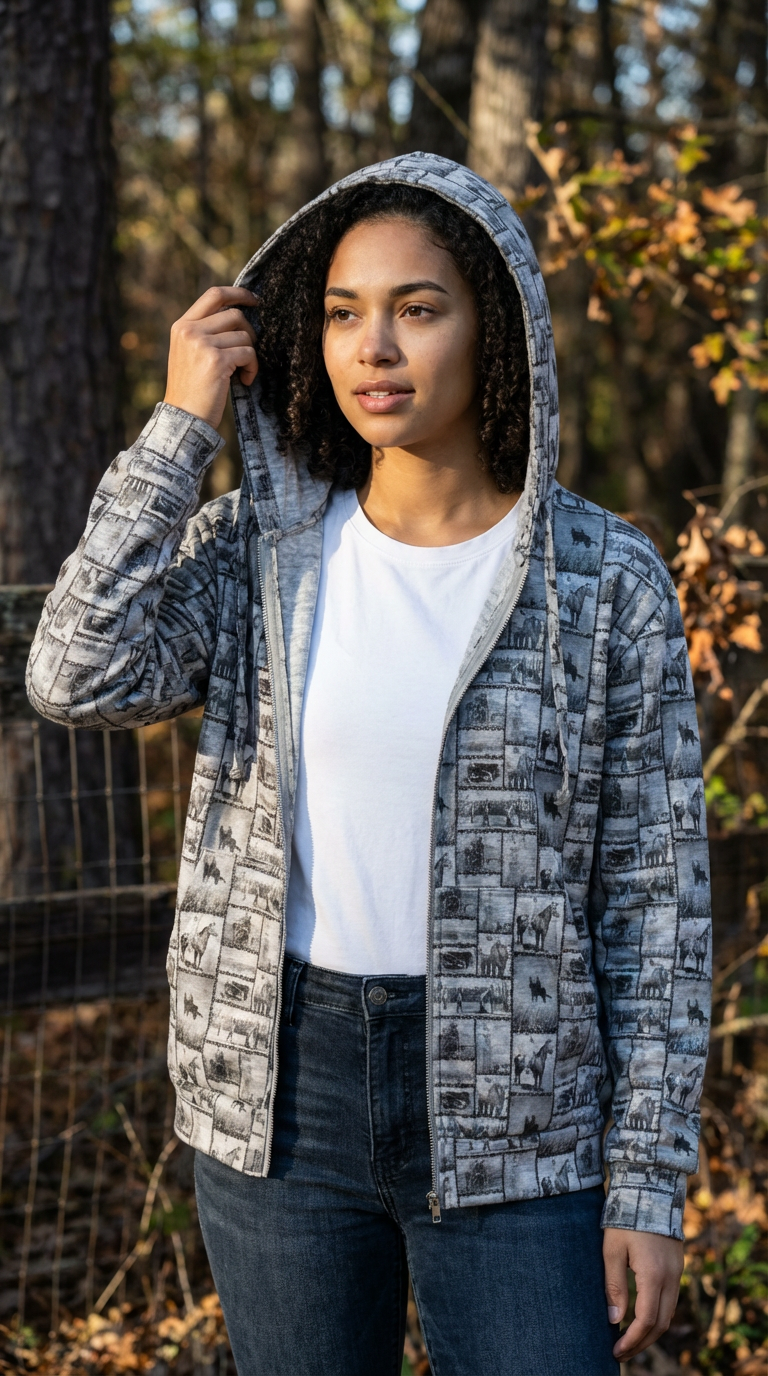 women outdoors wearing womens cowboy zip up