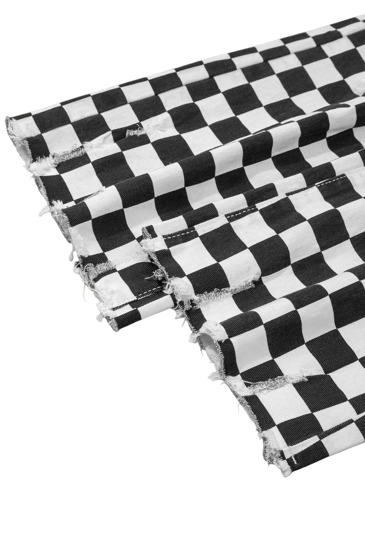 Black and white checkered hem on a white background