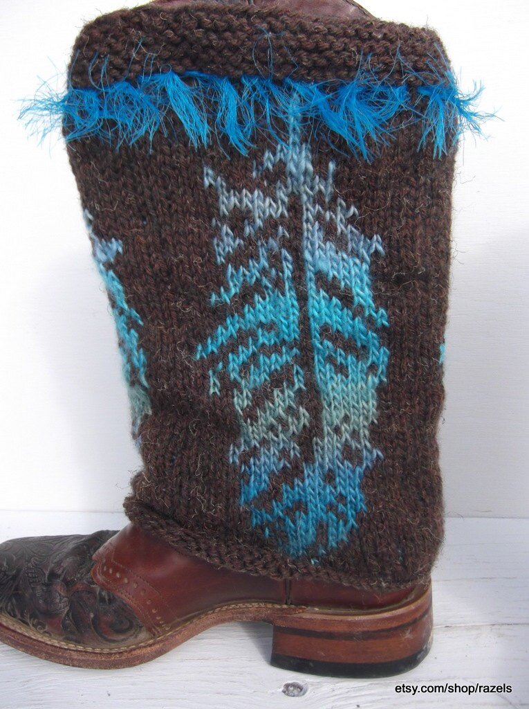 BOHO Boot Covers Knit Boot Cuffs FEATHER BOOTS - Razels