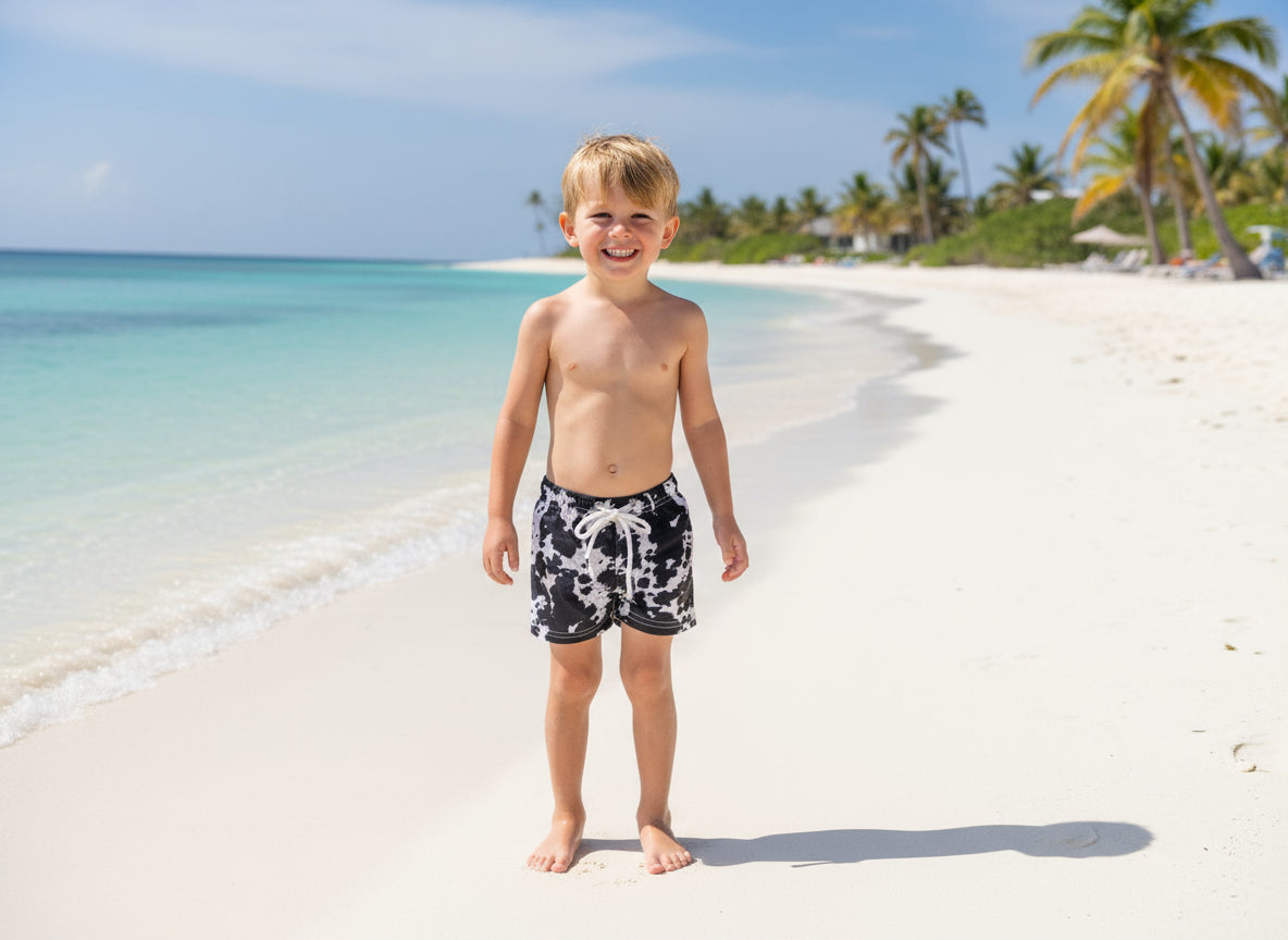 Cow Print Swimsuit Matching Western Swimwear – Cowboy & Cowgirl Serape Swim Trunks, Girls&#39; 1-Piece & Tankini