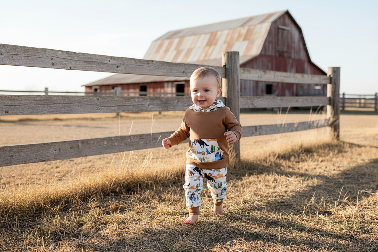Boys Western Outfit: Cowboy Hoodie & Jogger Set - Cotton Blend