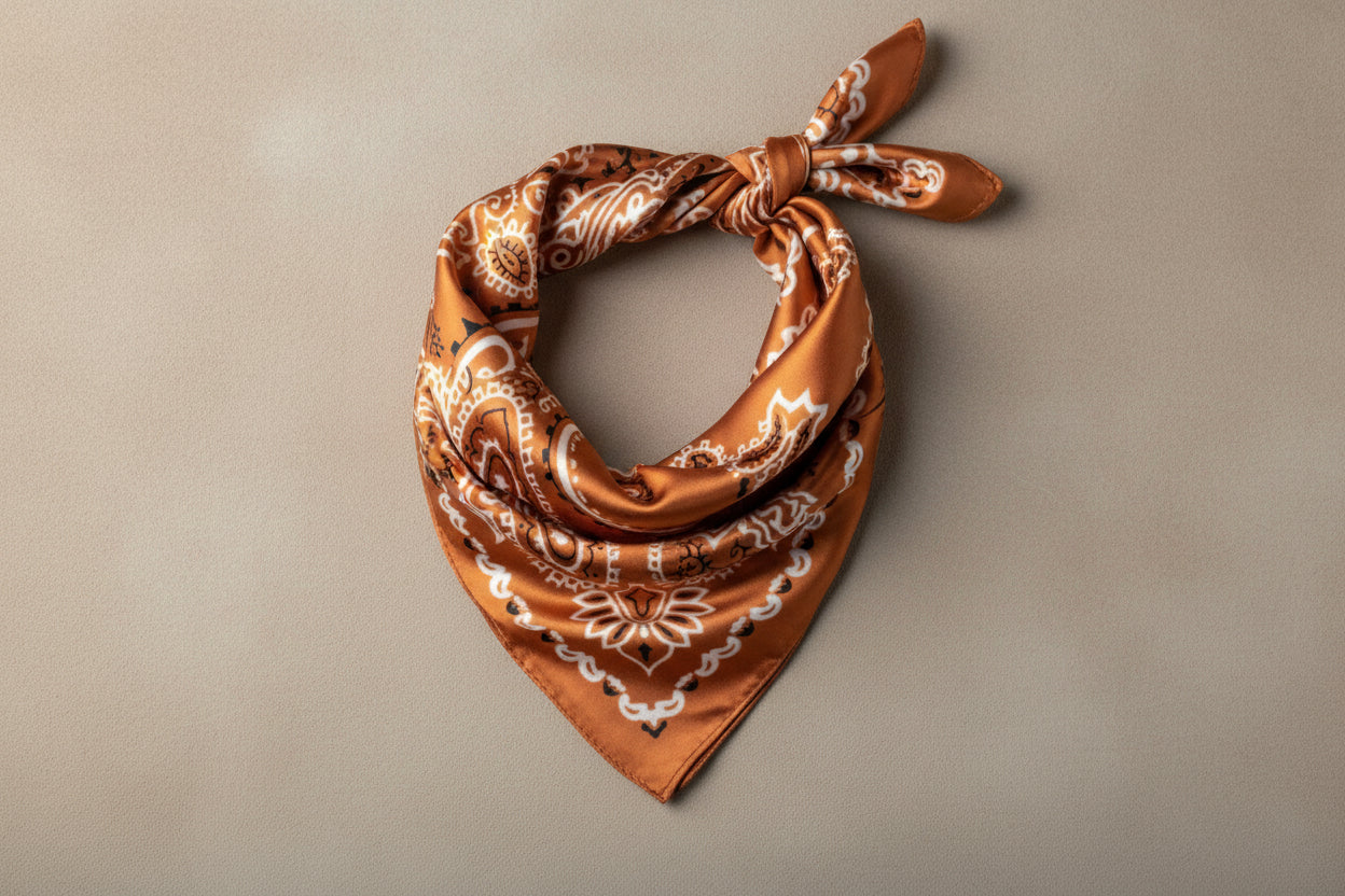 Elevate your style with this vintage-inspired paisley scarf, with a luxuriously soft feel. Measuring 35" x 35", this versatile square Wild Rag scarf offers endless styling possibilities, adding a touch of Western flair to any outfit.