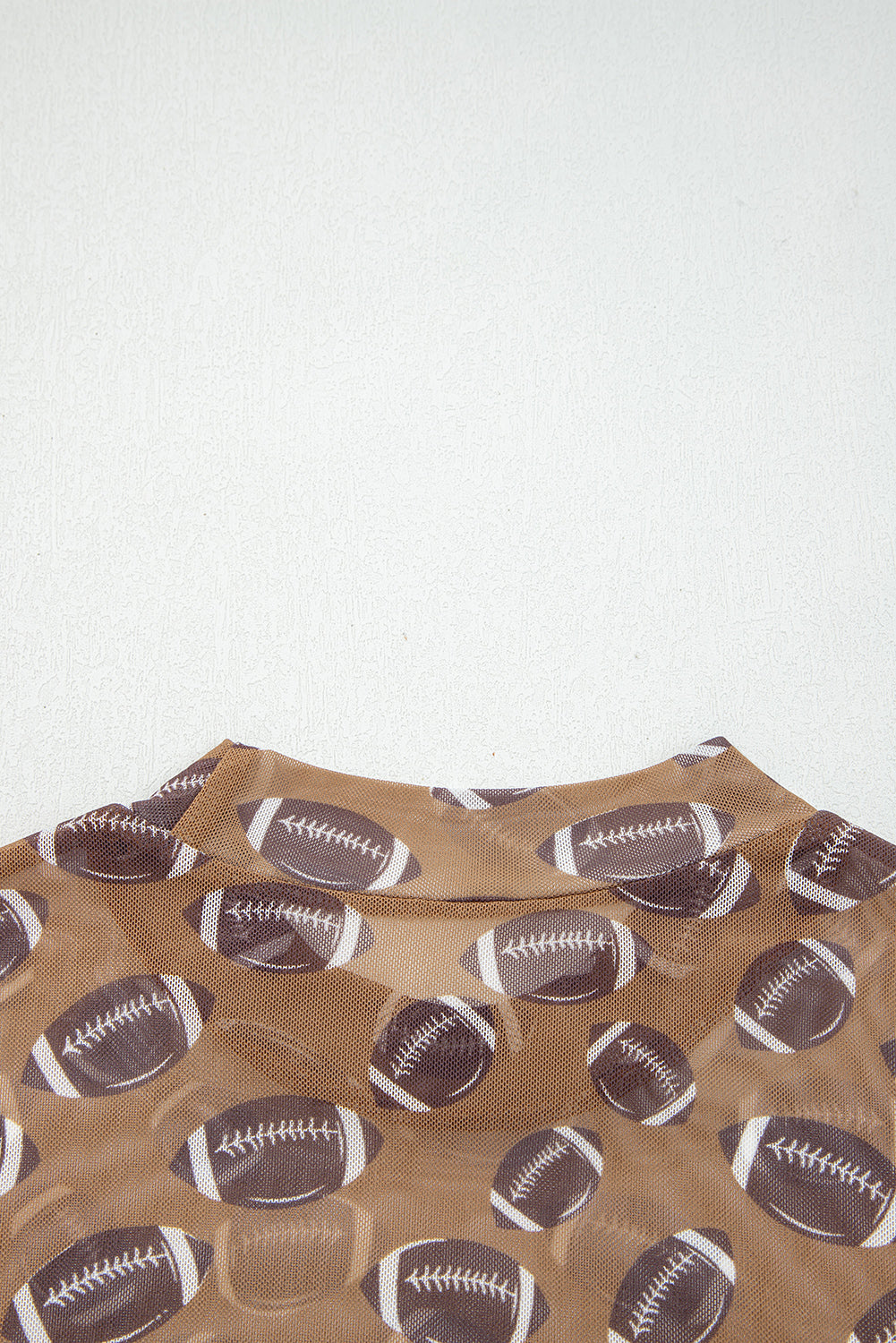 Brown Football Mesh Top, Womens Game Day Sheer Long Sleeve Shirt, Sexy Mock Neck Football Print Top, Sporty Tailgate Outfit