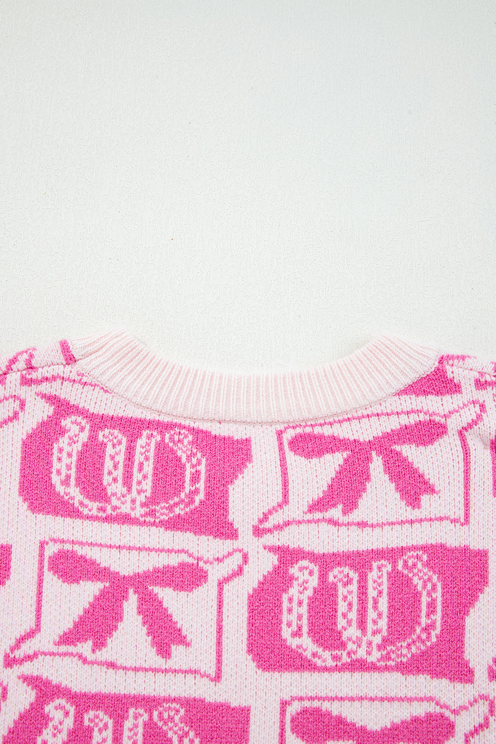 Pink Bows & Horseshoes Sweater, Western Pattern Knit Pullover, Cozy Womens Cowgirl Sweater FREE Shipping $35+, Cute Pink Western Style Top