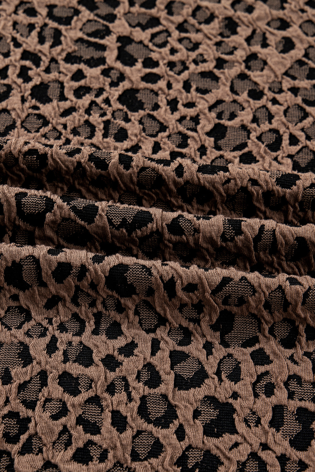 Womens Leopard Print Top, Brown Ribbed Trim Animal  Print Long Sleeve Top