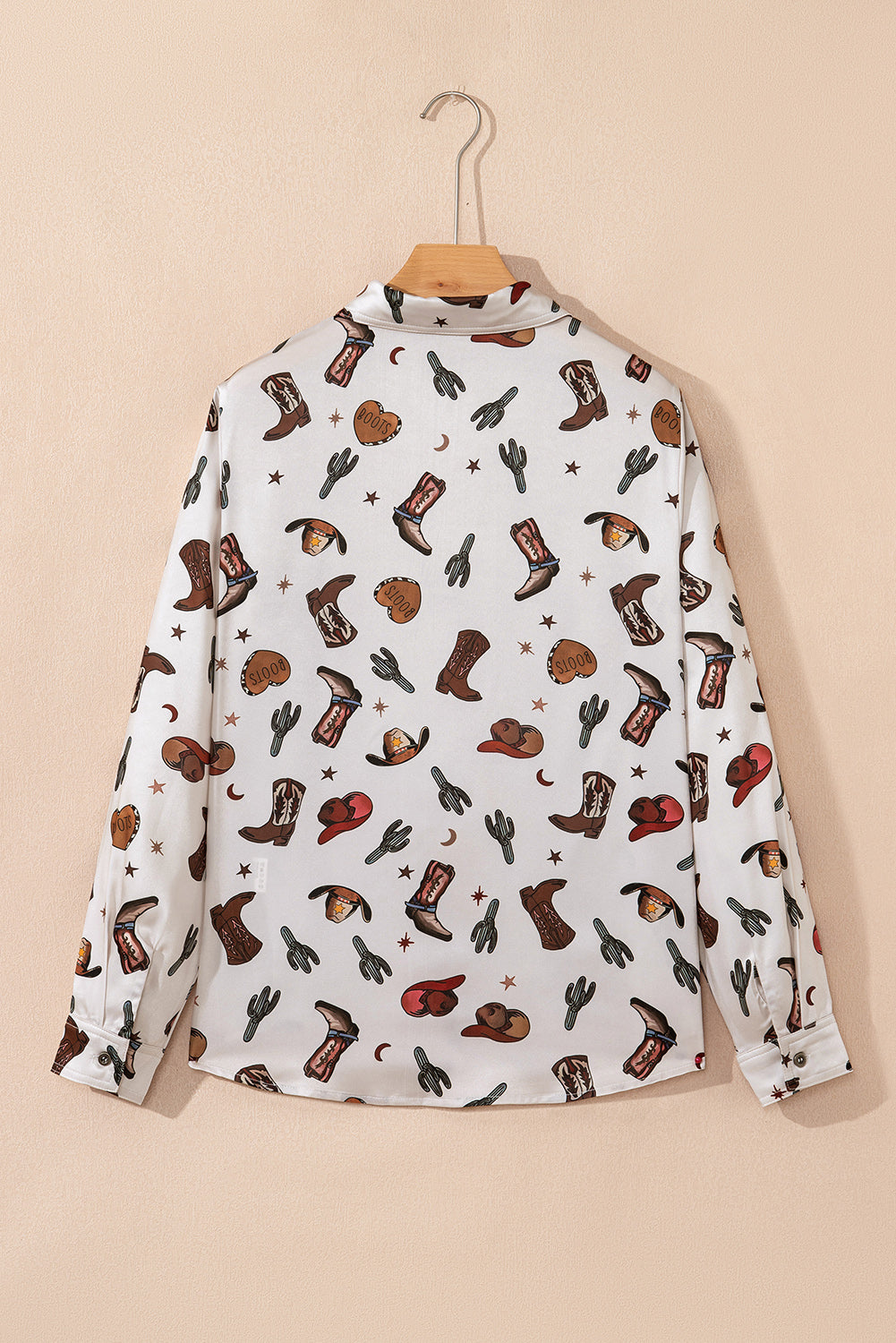 Women’s White Western Print Button Up Shirt – Cowgirl Boots Blouse, Casual Rodeo Top