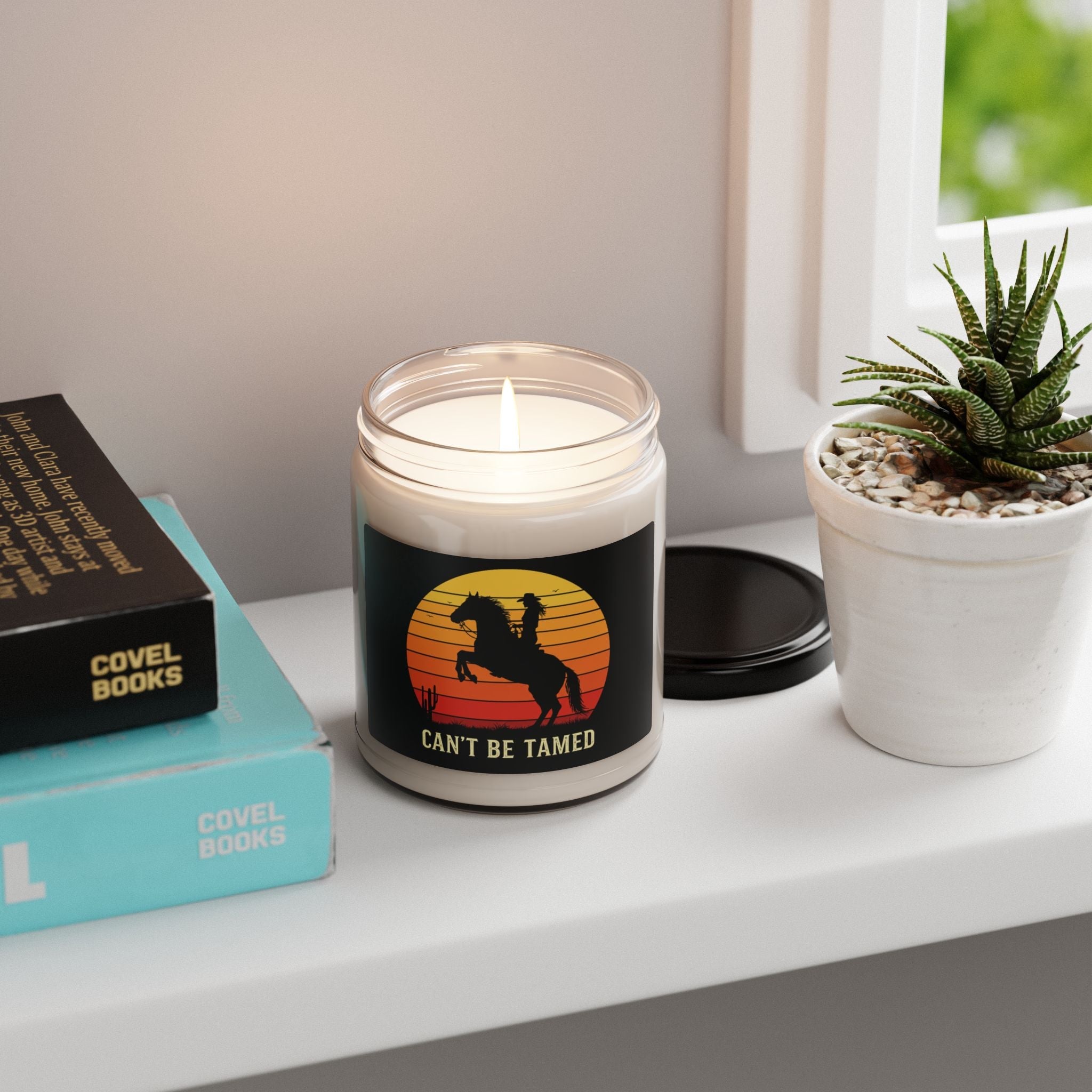 Can't Be Tamed Cowgirl Candle, Western Home Decor, Gift for Horse Lovers, 9oz Soy Candle, Cowgirl on Rearing Horse, Scented Candle - Razels
