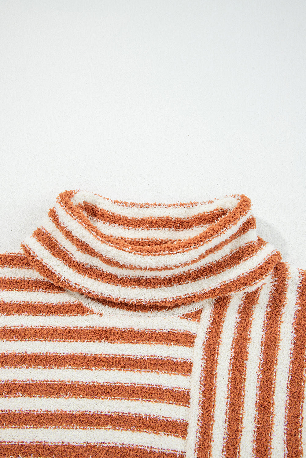Orange Stripe Cowl Neck Sweater – Cozy Drop Shoulder Knit Pullover, Fall & Winter Women’s Striped Sweater Top