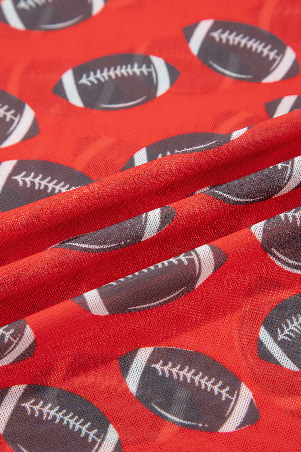 Red Football Mesh Top, Womens Game Day Sheer Long Sleeve Shirt, Sexy Mock Neck Football Print Top, Sporty Tailgate Outfit