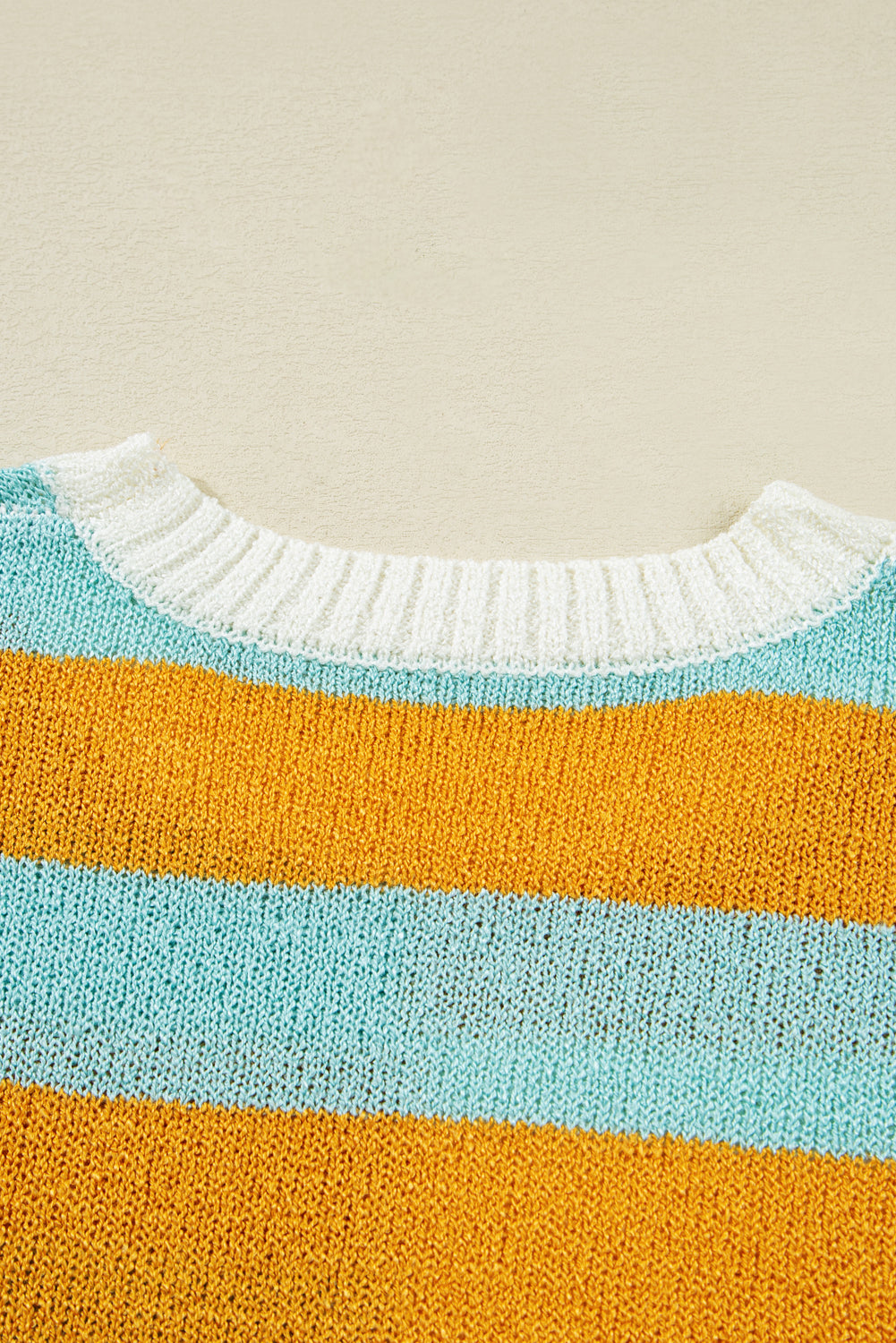 Gold Color Block Striped Sweater – Women’s Knit Crew Neck Pullover, Trendy Fall Oversized Stripe Boutique Sweater Top