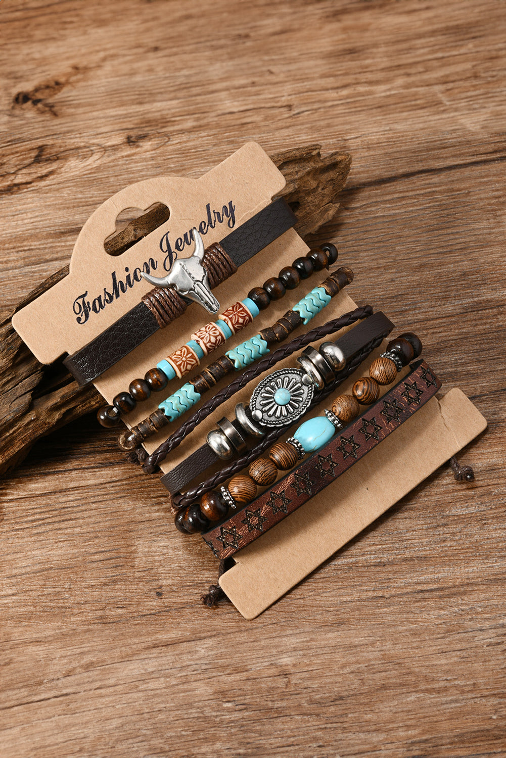 Cowgirl 6-Piece Bracelet Set | Western Bull Skull &amp; Turquoise Beaded Jewelry