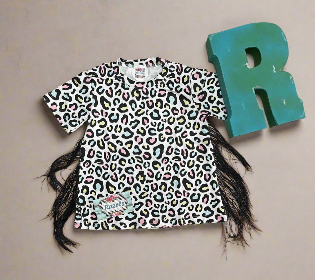 Cheetah Print Dress Fringe Dress Girls Colorful Animal Print BOHO T-Shirt Dress - Razels