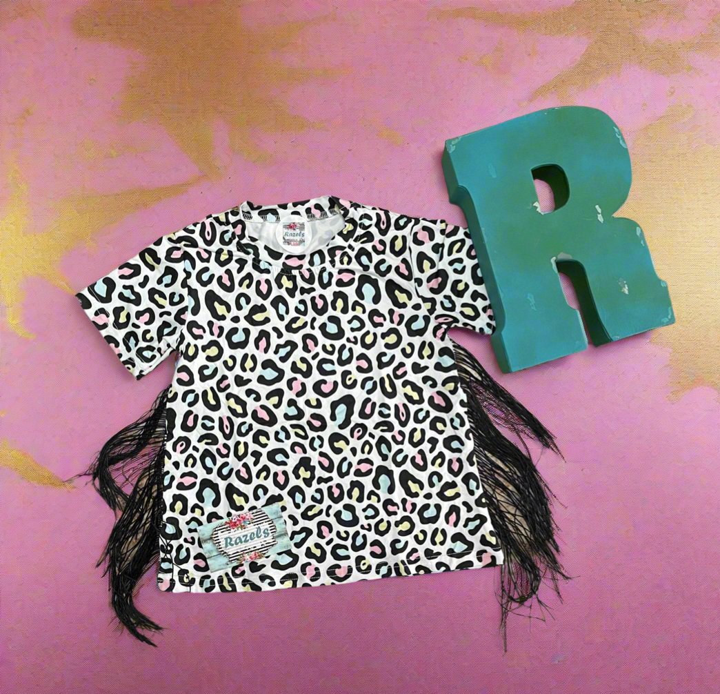 Cheetah Print Dress Fringe Dress Girls Colorful Animal Print BOHO T-Shirt Dress - Razels