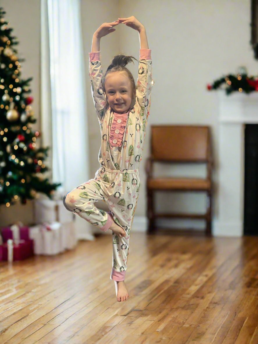 CHRISTMAS Ballerina Pajamas, Pink Christmas PJs, Christmas Dancer Christmas Tree Pjs, - Razels