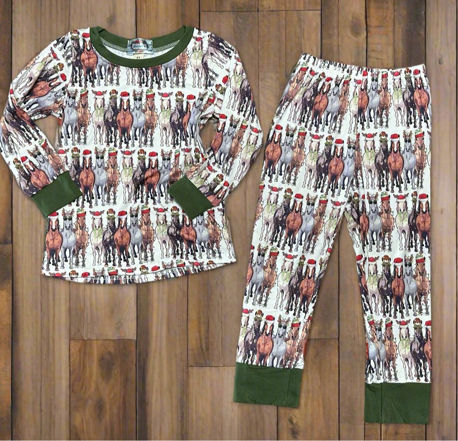 Christmas Horse Pajamas, Matching Family PJ sets, Holiday Horse Western Family PJs, Christmas Horse Shirt, Horse Pajama Pants - Razels