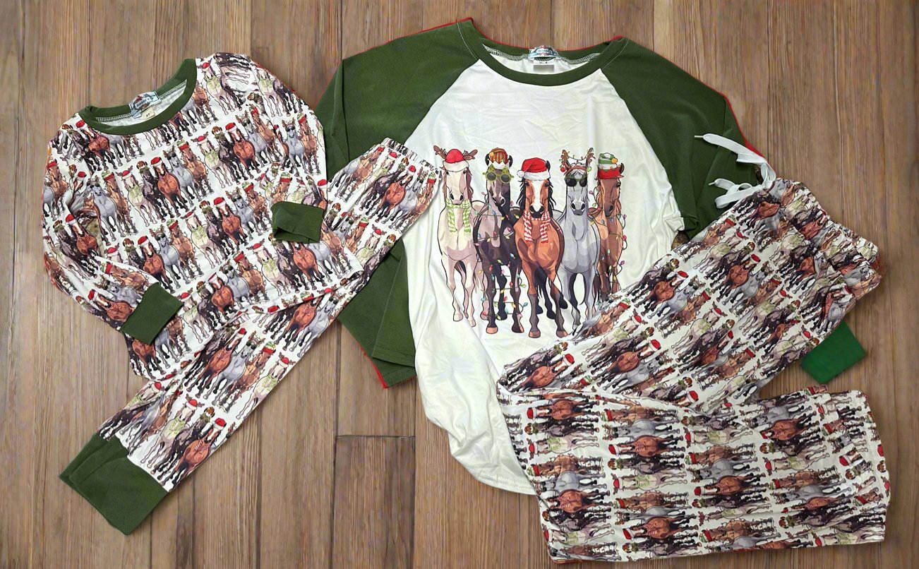 Christmas Horse Pajamas, Matching Family PJ sets, Holiday Horse Western Family PJs, Christmas Horse Shirt, Horse Pajama Pants - Razels