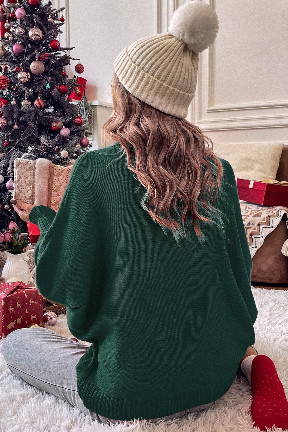 Christmas Merry Sweater, Women's Green MERRY Turtle Neck Sweater, Embroidered Merry Sweater - Razels