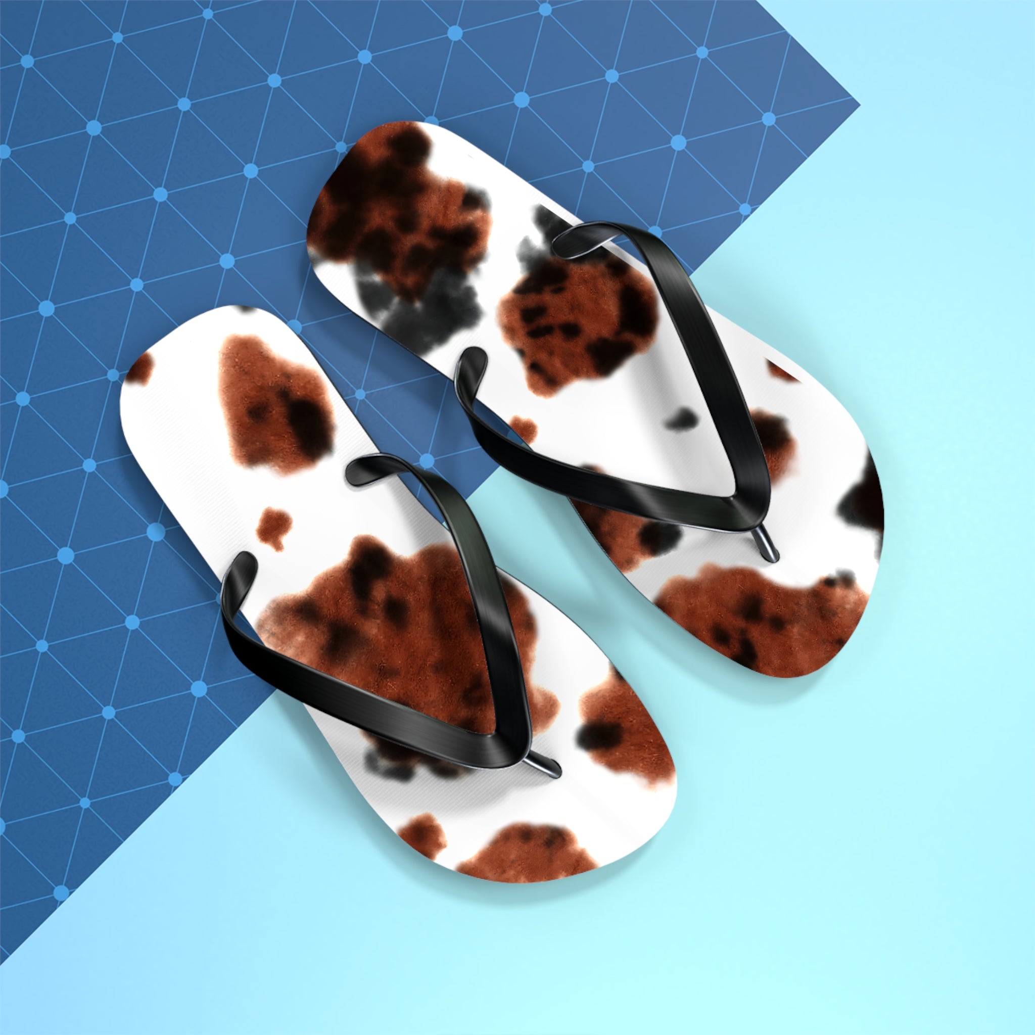 Cow Print Flip Flops – Brindle Cowhide Cowgirl Sandals, Summer Vacation Shoes, Western Print Flipflops for Beach, Pool, or Rodeo Trips - Razels
