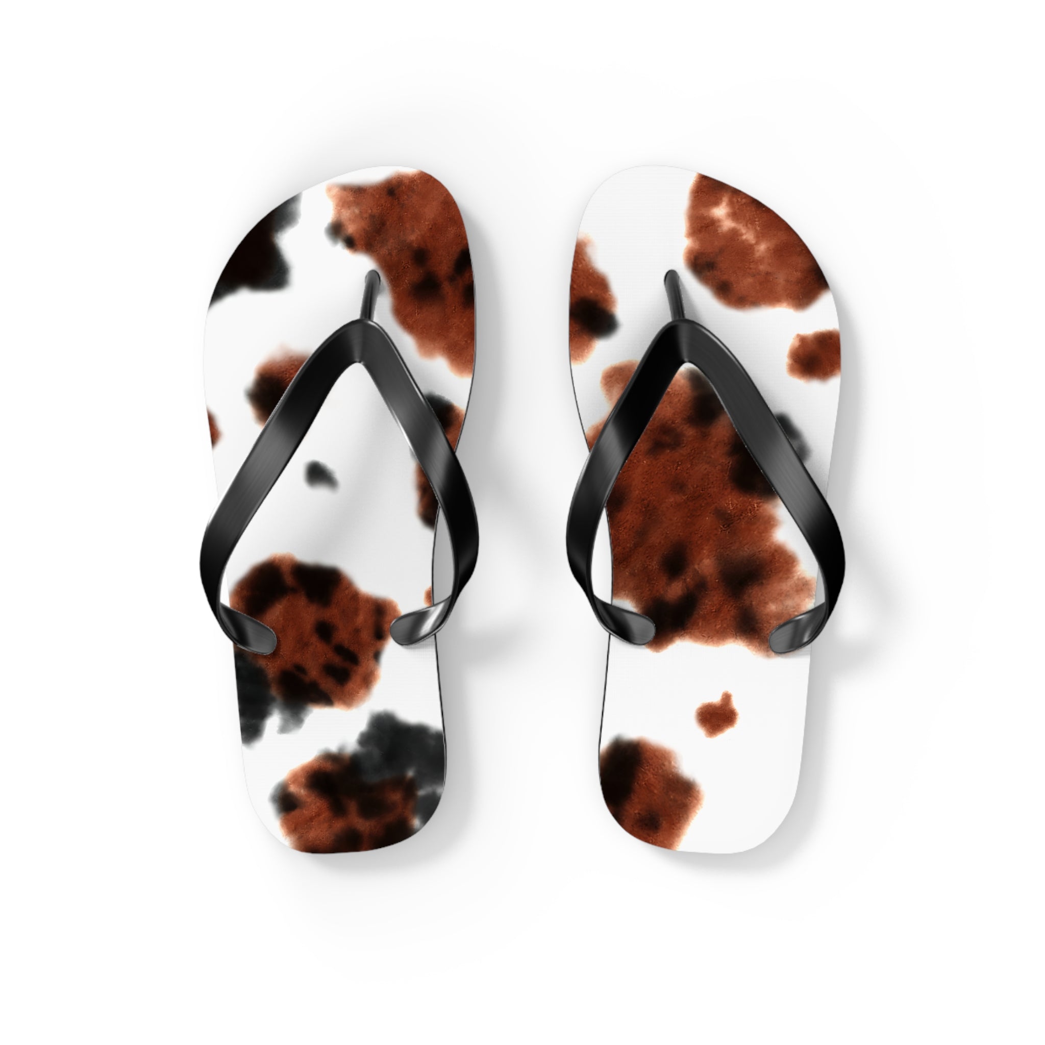 Cow Print Flip Flops – Brindle Cowhide Cowgirl Sandals, Summer Vacation Shoes, Western Print Flipflops for Beach, Pool, or Rodeo Trips - Razels